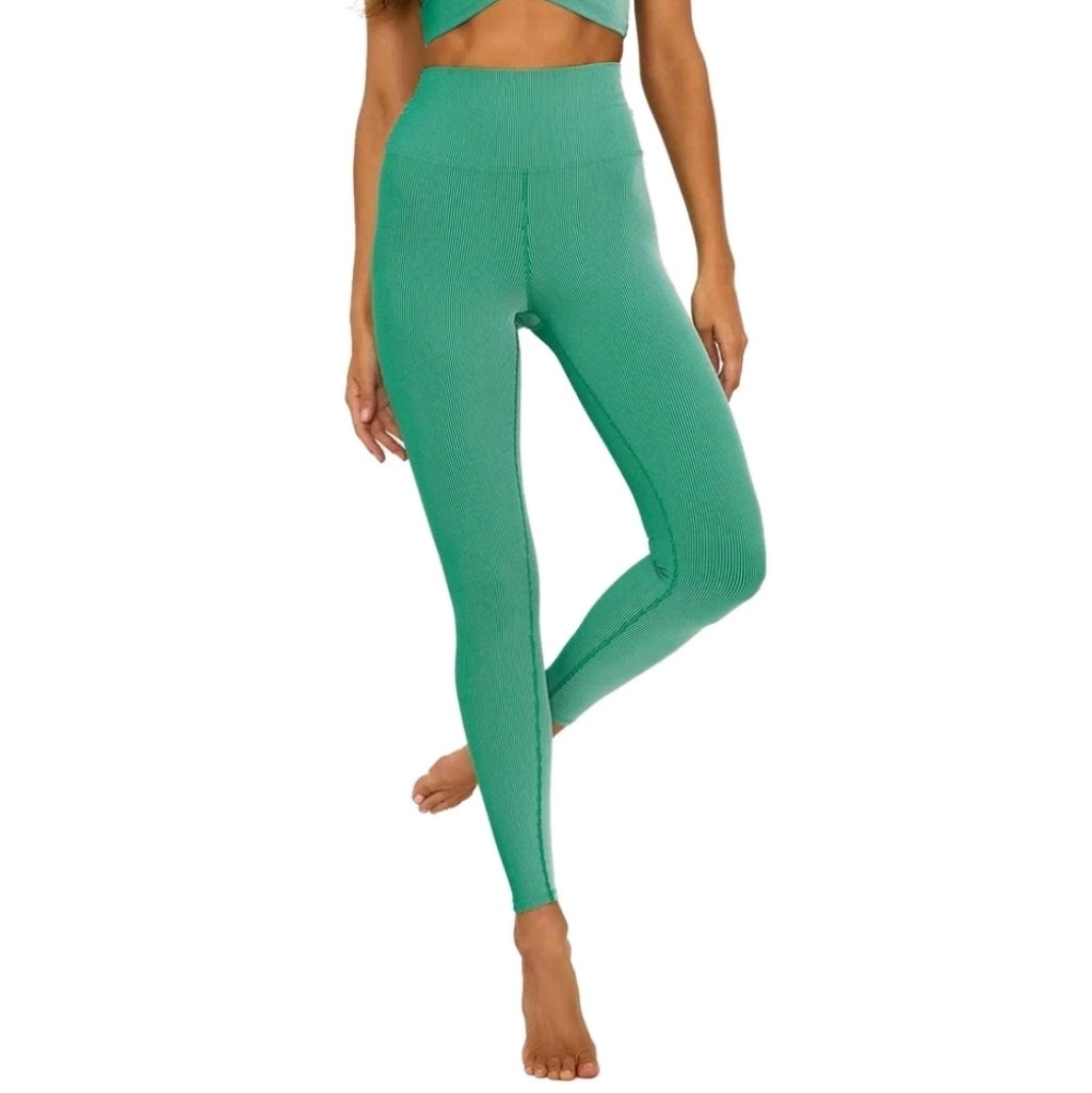 Beach Riot Women Leggings Size Xl Green White Stripe Tayler Forest Park Two Tone